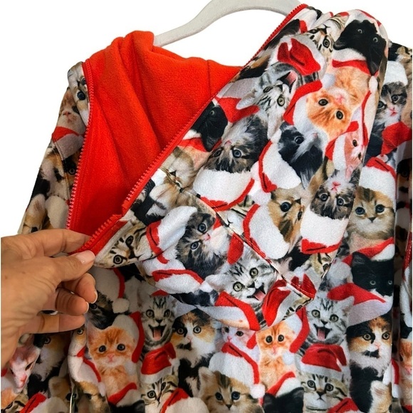 Tipsy Elves Meowy Catmus Jumpsuit Kittens Fleece Christmas Onesie Size Med NWT - Picture 7 of 14
